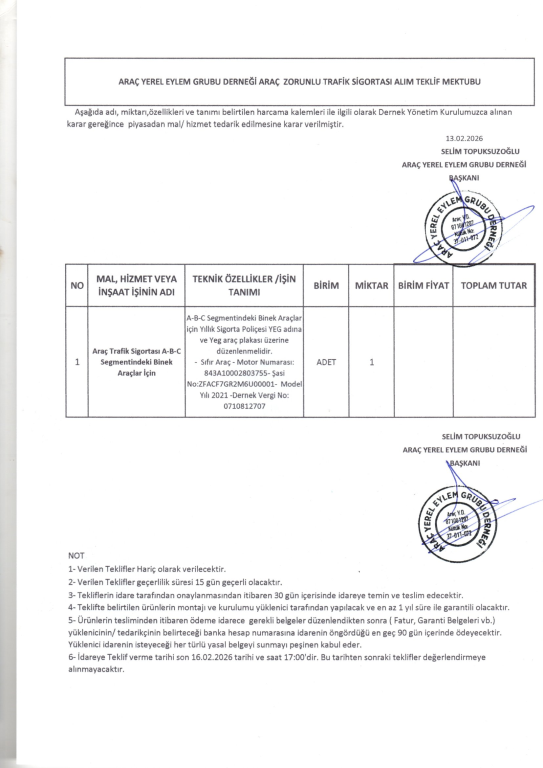 ARAÇ YEREL EYLEM GRUBU İLAN  (...)